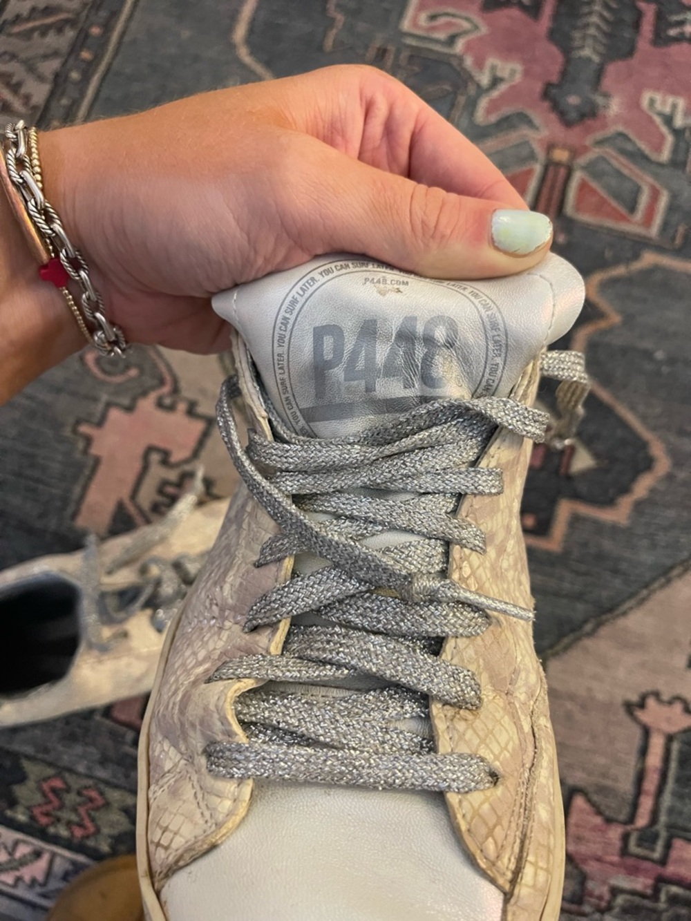 P448 Metallic Silver Python-Texture Sneakers - Picture 6 of 6